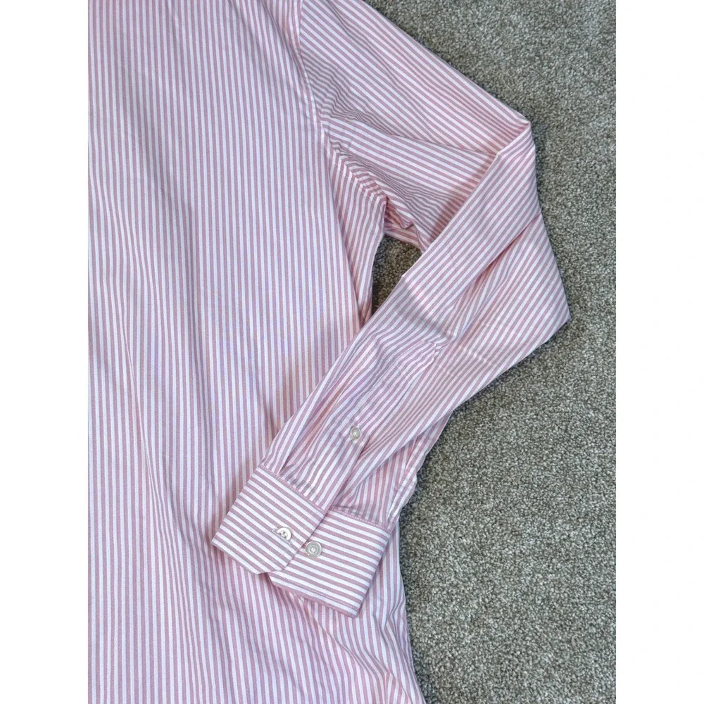 Banana Republic Mens Slim Flex Fit Tech Stretch Cotton Pink Pinstripe Shirt L